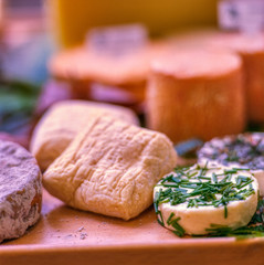 different kinds of cheeses, close up, short depth of field