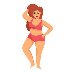 Body positive cartoon beautiful woman isolated on white.