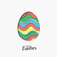 Happy Easter greeting card. Paper cut holiday egg shape. Vector Illustration