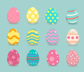Easter eggs with different texture set on a white background. Vector illustration