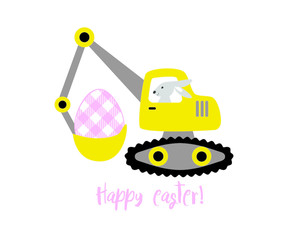 .Bunny Digger Easter Design. Cartoon vector illustration. Nursery Art.
