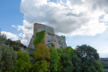 Fototapeta na wymiar Grosseto, Tuscany, Italy: the ruins of the ancient fortress Rocca Aldobrandesca, medieval castle of the town