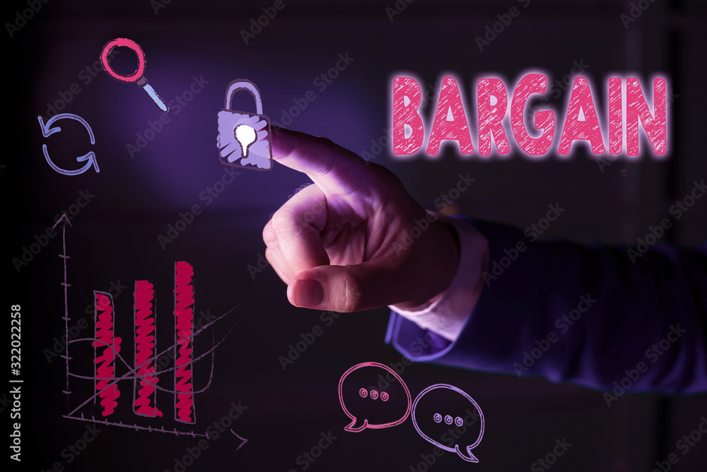 Poster writing note showing bargain. business concept for negotiate terms and conditions of transaction ask