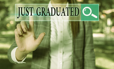 Word writing text Just Graduated. Business photo showcasing demonstrating who has finished their...