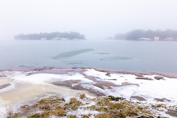 A foggy, winter morning. Seascape in Finland