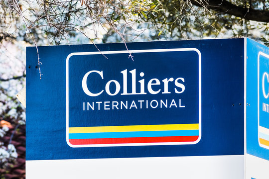 Feb 7, 2020 Santa Clara / CA / USA - Colliers International For Lease sign in front of an office building; Colliers International is a Canada-based global commercial real estate services organization