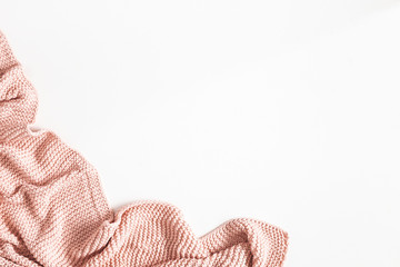 Pink blanket on white background. Flat lay, top view - 322023462