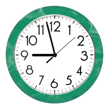 Blue wall clock. Isolated on white background. High quality photo.