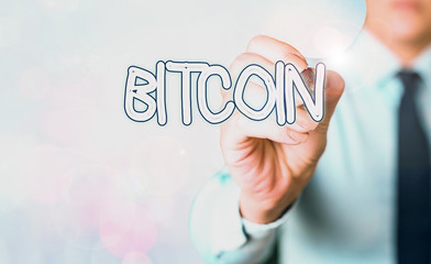 Word writing text Bitcoin. Business photo showcasing Cryptocurrency Blockchain Digital currency...