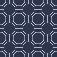 Decorative seamless ornamental vector pattern. Geometric oriental design. Eastern repeatable blue background. White thin elegant texture