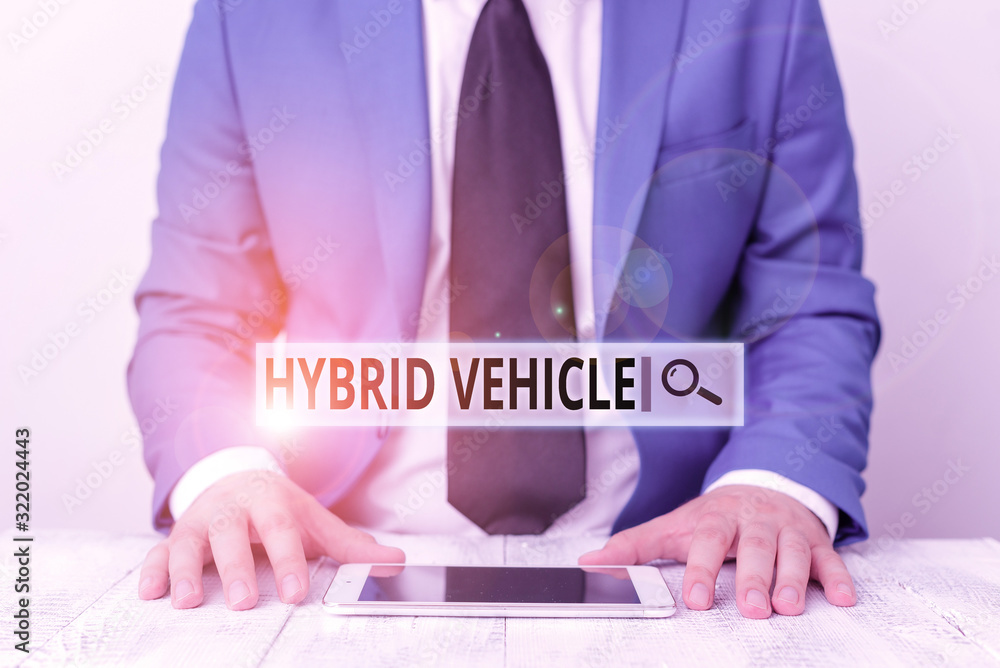 Poster text sign showing hybrid vehicle. business photo showcasing automobile that uses more than one means