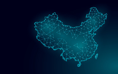 China Republic country 3D map. International communication modern design PRC symbol isolated blue dark glowing silhouette. Technology news template vector illustration