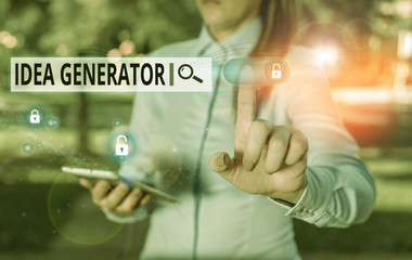 Writing note showing Idea Generator. Business concept for process of creating developing and communicating ideas
