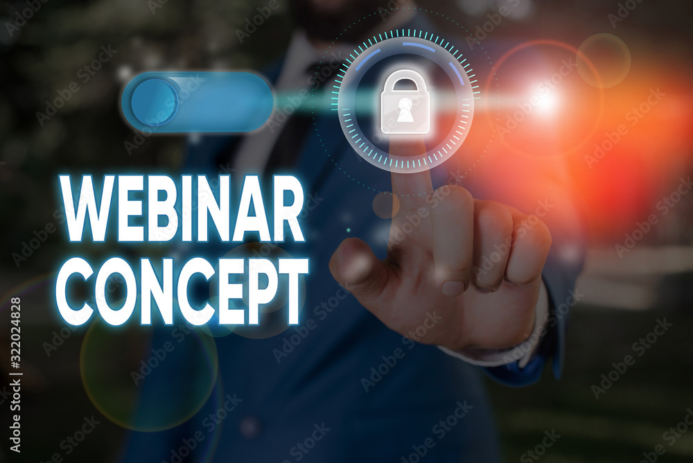 Poster writing note showing webinar concept. business concept for workshop or seminar that is transmitted o