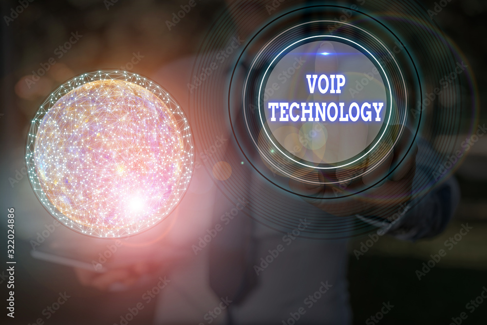 Poster text sign showing voip technology. business photo text use internet as the transmission medium for t