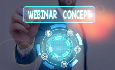 Text sign showing Webinar Concept. Business photo text workshop or seminar that is transmitted over...