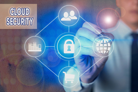Writing note showing Cloud Security. Business concept for protection of data stored online from theft and deletion