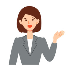 指差し案内するビジネススーツ女性のイラスト