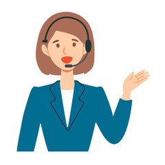 指差し案内するコールセンター女性のイラスト