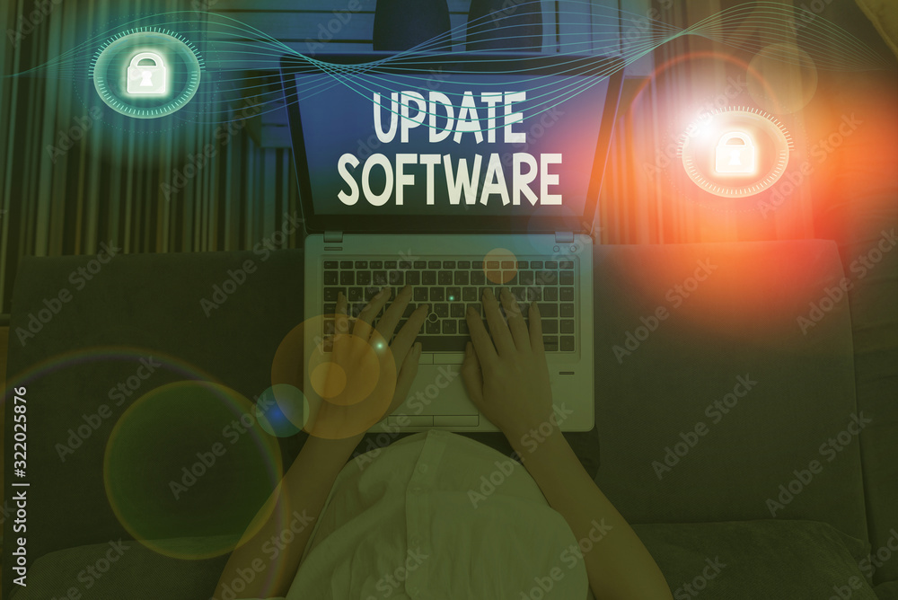 Poster writing note showing update software. business concept for adds minor software enhancements and comp