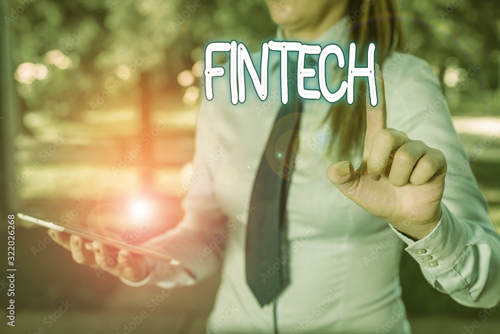 Poster word writing text fintech. business photo showcasing computer programs and other technology supporti