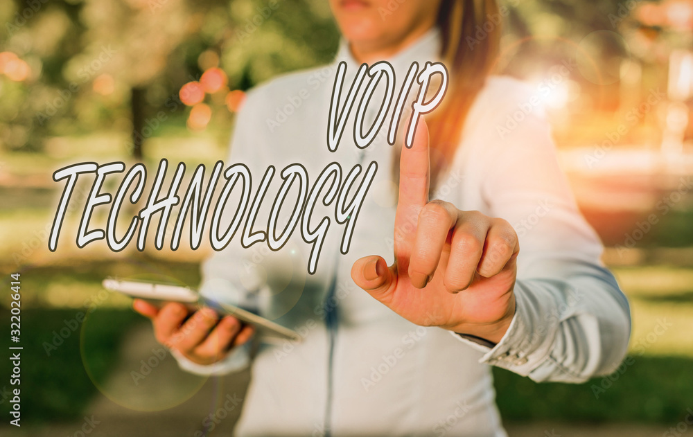 Poster text sign showing voip technology. business photo text use internet as the transmission medium for t