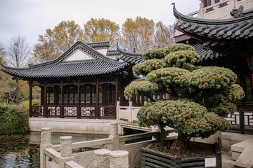 TEAHOUSE, CHINESE GARDEN, LUISENPARK, MANNHEIM, BADEN-WUERTTEMBERG. GERMANY