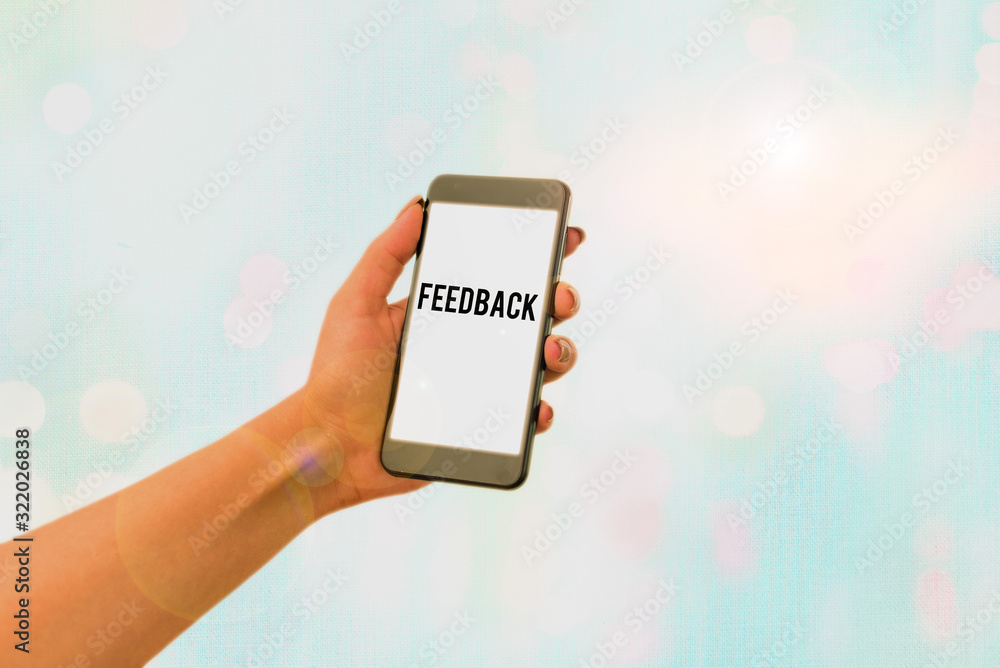 Aufkleber writing note showing feedback. business concept for information about reactions to product demonstra