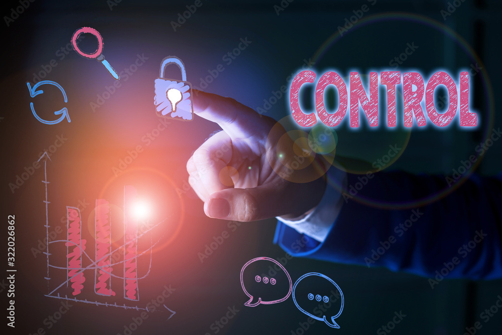 Poster writing note showing control. business concept for power to influence direct behavior actions course