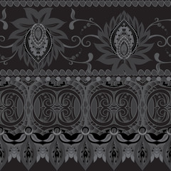 Seamless pattern, background with traditional paisley. Floral vector illustration in damask style. Vector illustration in black colors..