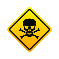 Danger icon. Skull and bones symbol. Danger yellow sign isolated on white background. Vector illustration