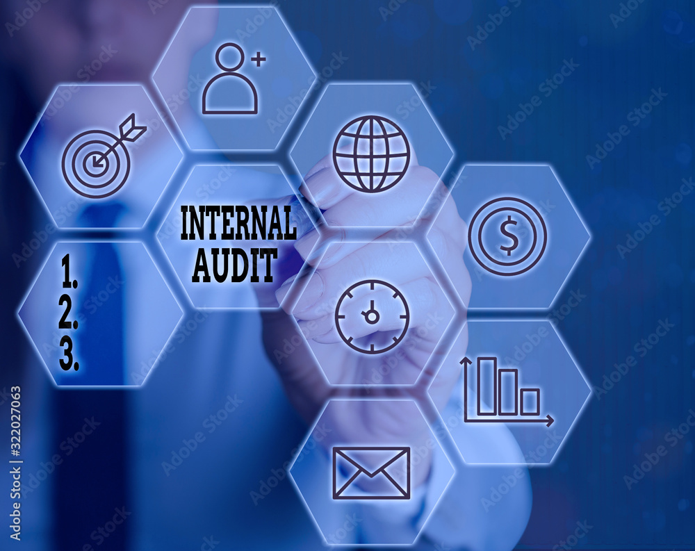 Poster writing note showing internal audit. business concept for evaluating and improving the effectiveness