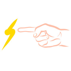 forefinger points to lightning, sketch on a white background