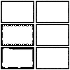 Set of grunge style frames black on white background