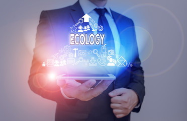 Writing note showing Ecology. Business concept for Branch of science relation organisms environment...
