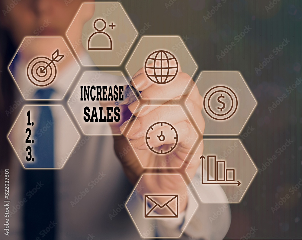 Poster writing note showing increase sales. business concept for a high number of customers completed the s