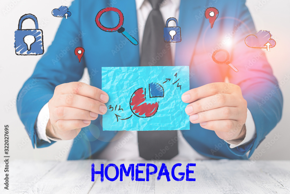 Poster conceptual hand writing showing homepage. concept meaning the introductory page of a website table o
