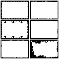 Set of grunge style frames black on white background