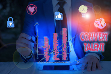 Text sign showing Convert Talent. Business photo text to bring over from one special natural...