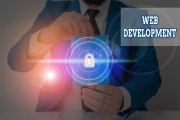 Writing note showing Web Development. Business concept for dealing with developing websites for...