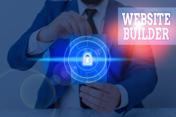 Writing note showing Website Builder. Business concept for construction of websites without analysisual code editing