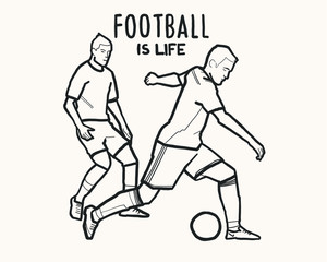 Fototapeta na wymiar vector illustration, outline. athletes football players play ball, competition, game, championship. Illustration for logo, sticker, poster, form. Football
