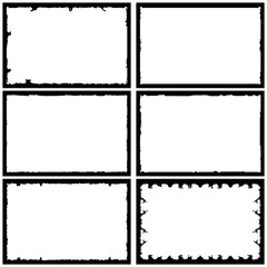 Set of grunge style frames black on white background