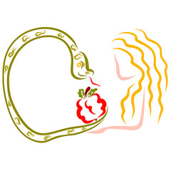 the serpent gives Eve the forbidden fruit