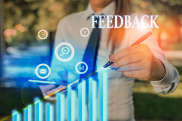 Word writing text Feedback. Business photo showcasing information about reactions to product...