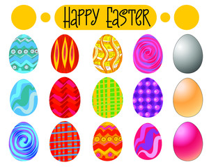 vector illustration of bright Easter eggs. The set of labels of the egg is decorated with geometric pattern