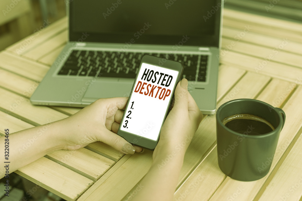 Poster word writing text hosted desktop. business photo showcasing product set within the larger cloudcompu