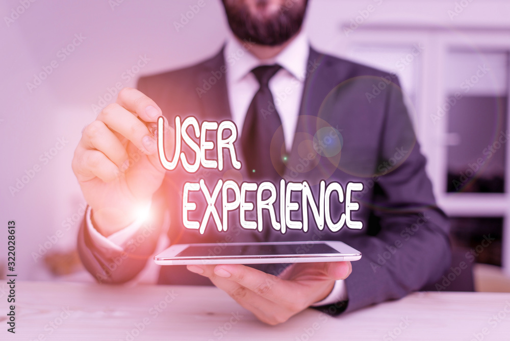 Aufkleber writing note showing user experience. business concept for the overall experience of a demonstrating