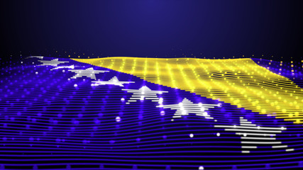 d rendered Abstract Glowing particles digital abstract lines flag of Bosnia and Herzegovina texture 8K Illustration background.