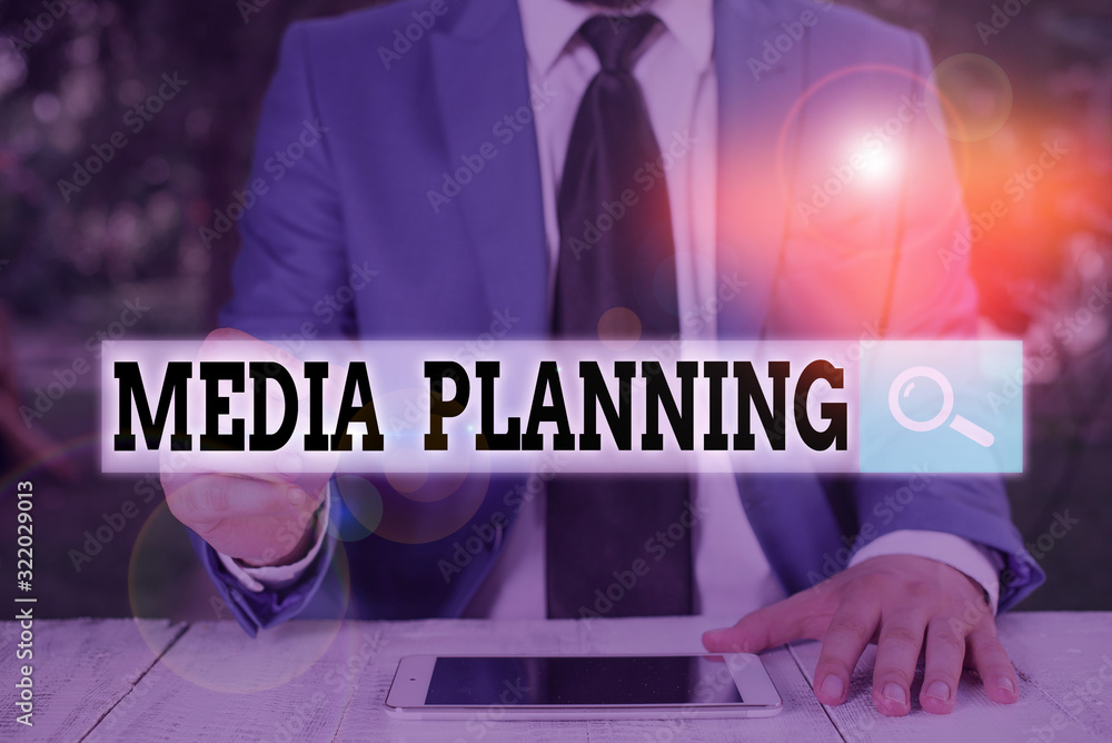 Poster text sign showing media planning. business photo text the process of identifying and selecting media